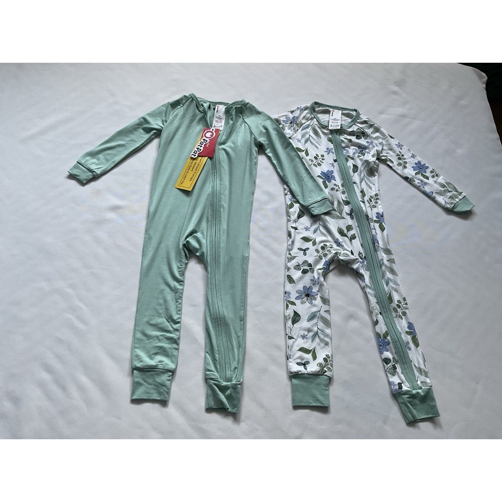 PatPat Baby Romper Jumpsuit Set - 2-Piece Solid Sage Green & Floral Long Sleeve